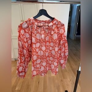 100% Cotton Women’s Orange Floral Long-Sleeve Peasant Top